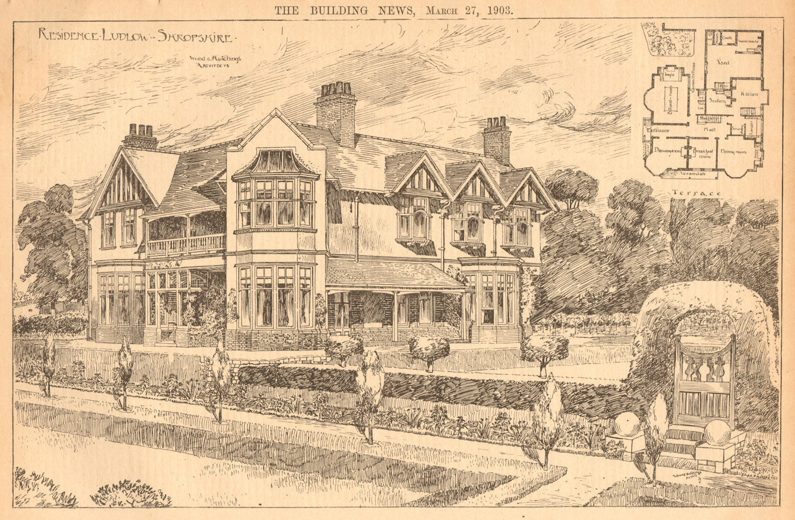 Residence - Ludlow, Shropshire. Wood & Hutchings, Architects. Floor plan 1903